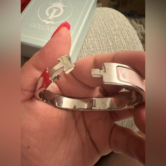 Hermes pink/silver clic H bracelet - Picture 3 of 4